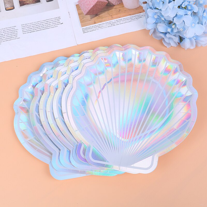 8 stuks glitterende schelp papieren borden feestservies 10 " zeemeermin sprookjesfestival voor babyshower bruiloft feestbenodigdheden: Default Title
