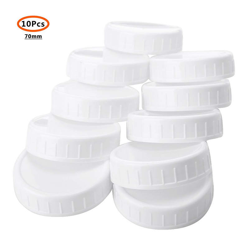 10pc White Mason Canning Drinking Plastic Jars Lid 70mm/86mm Inner Diameter Covers Unlined Ribbed Lids Storage Caps Replacements: Brown