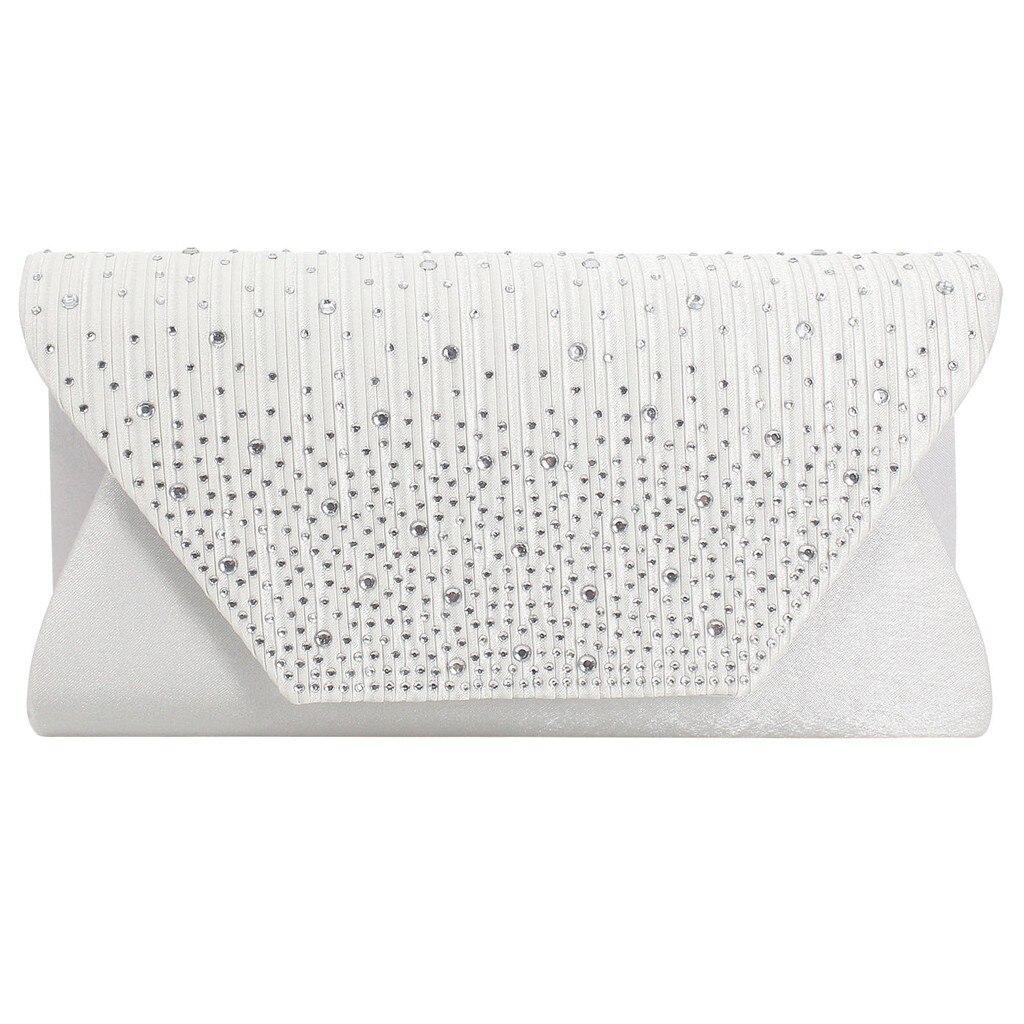 Ladies Satin Clutches Evening Bags Crystal Bling Handbags Wedding Party Purse Envelope Womens Bags Wallet Clutch Bag: White 