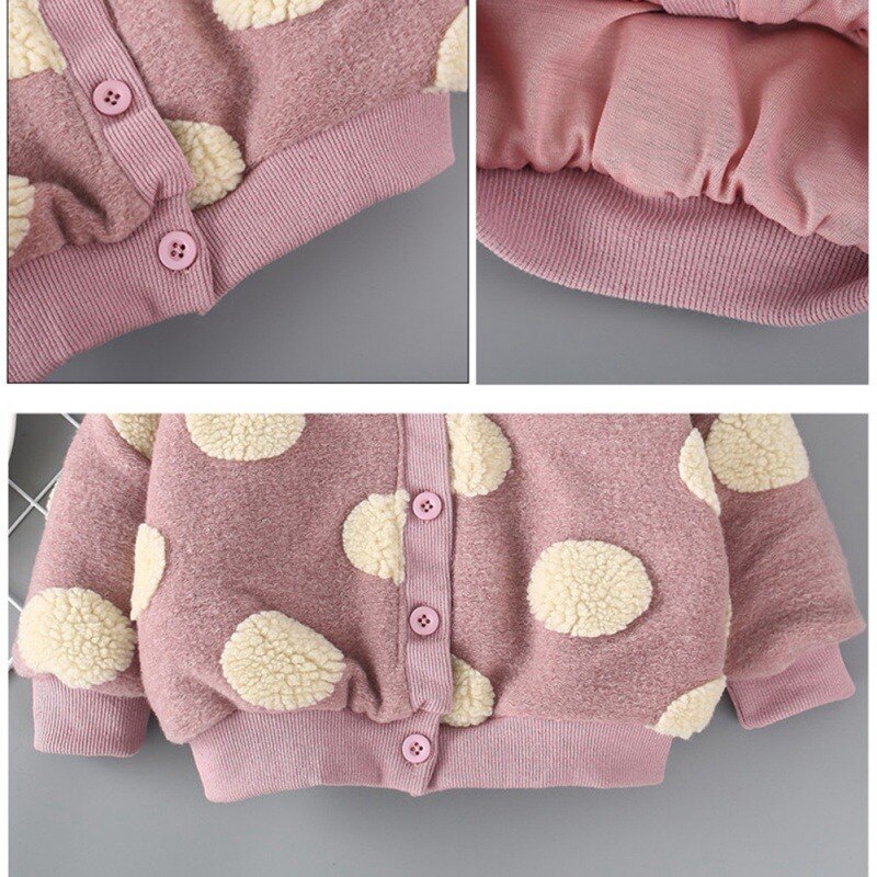 Baby Girls Cotton Coat Thicken Polka Dot Long Sleeve Single Breasted Jacket Autumn Winter Baby Clothing