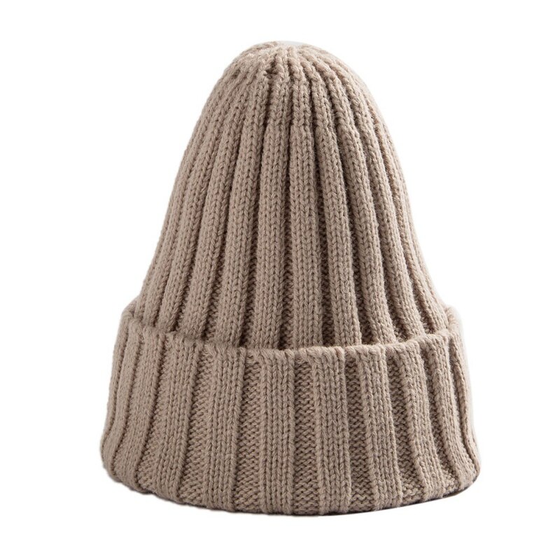 Stickad mössa mössa flicka pojke kvinnor män kausal vinter akryl varm mössa huvudbonader solid huvud öronvärmare kläder tillbehör: Beige