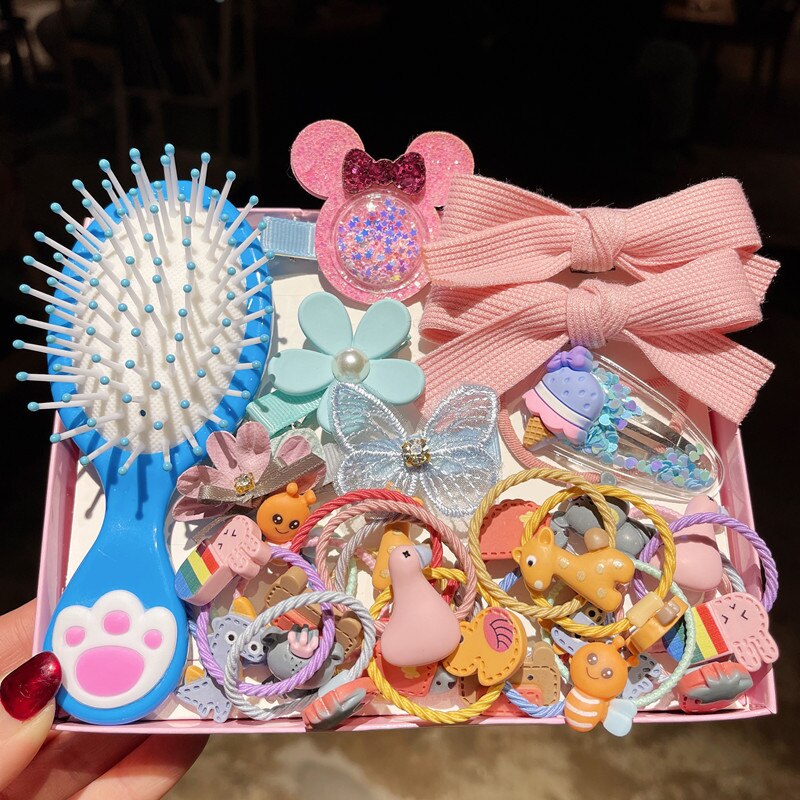 Set di fermagli per capelli da 28 pezzi accessori per capelli carini copricapo da ragazza fiocco fiore forcine per animali fascia per capelli cartone animato copricapo elastico regalo: 28pcs blue