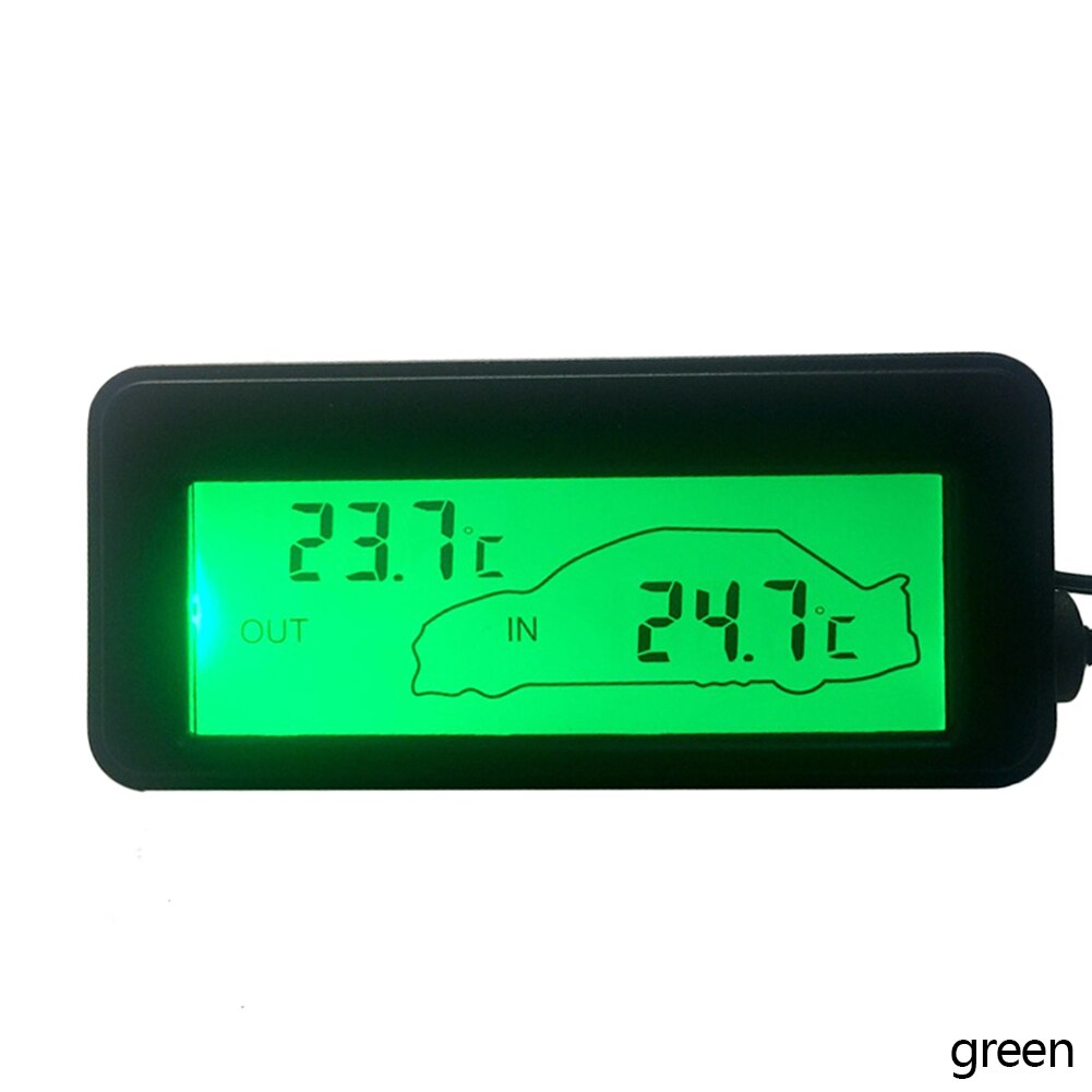 12V Mini Temperature Sensor LCD Car Digital Thermometer Auto Temperature Indoor Outdoor Meter Gauge Instruments With 1.5m Cable: green