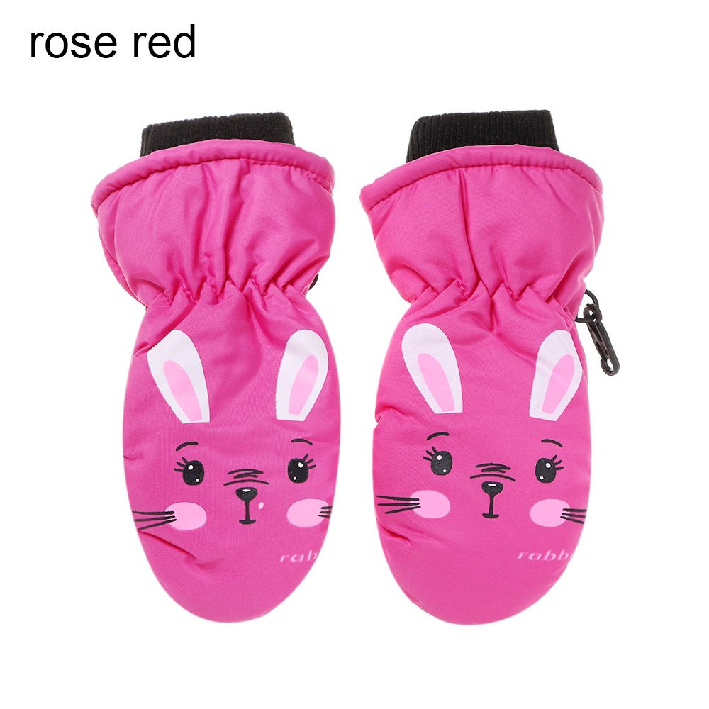 Gants de Ski antidérapants pour enfants de 0 à 5 ans, moufles de sport épaisses et chaudes avec dessin animé lapin, imperméables et mignonnes pour l&#39;hiver en plein air: rose red