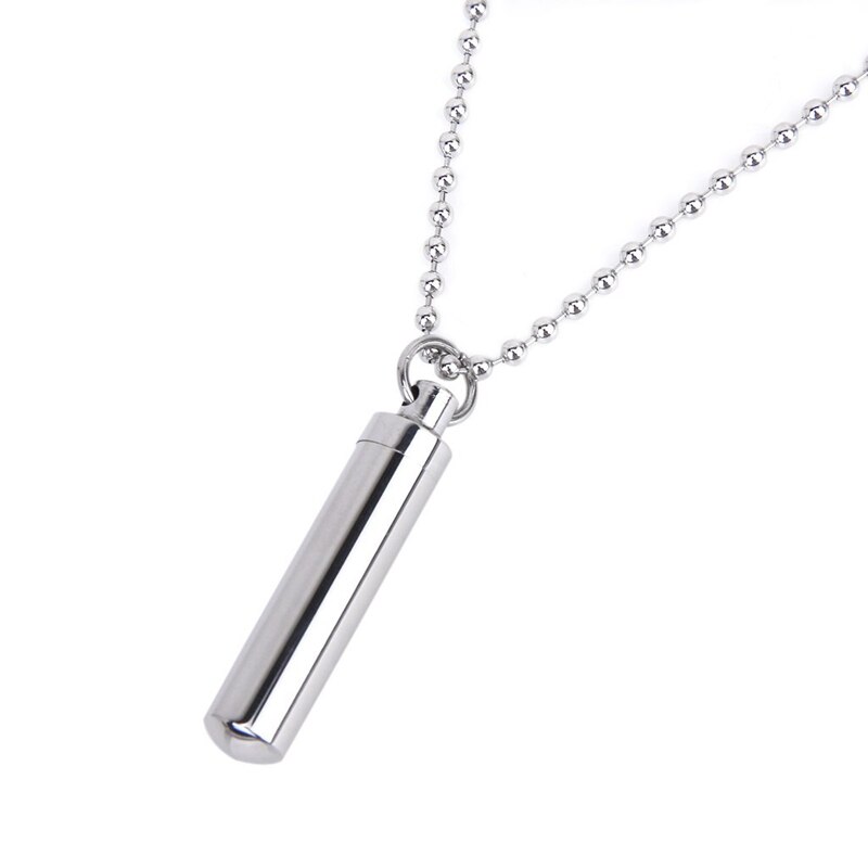 Acier inoxydable pilule porte-étui cylindre crémation urne mémorial pendentif collier souvenir 49*11mm