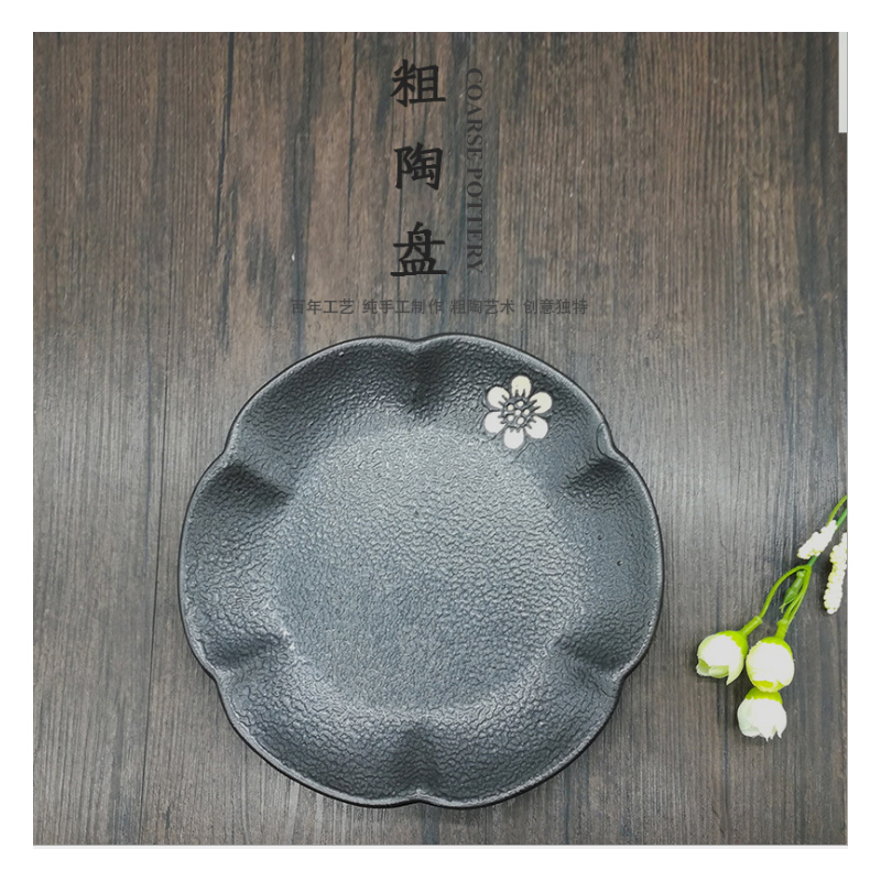 1 pièces japonais ramen bol à soupe plat en grès Vintage noir or lotus feuille dîner assiette accessoires de cuisine taille disponible