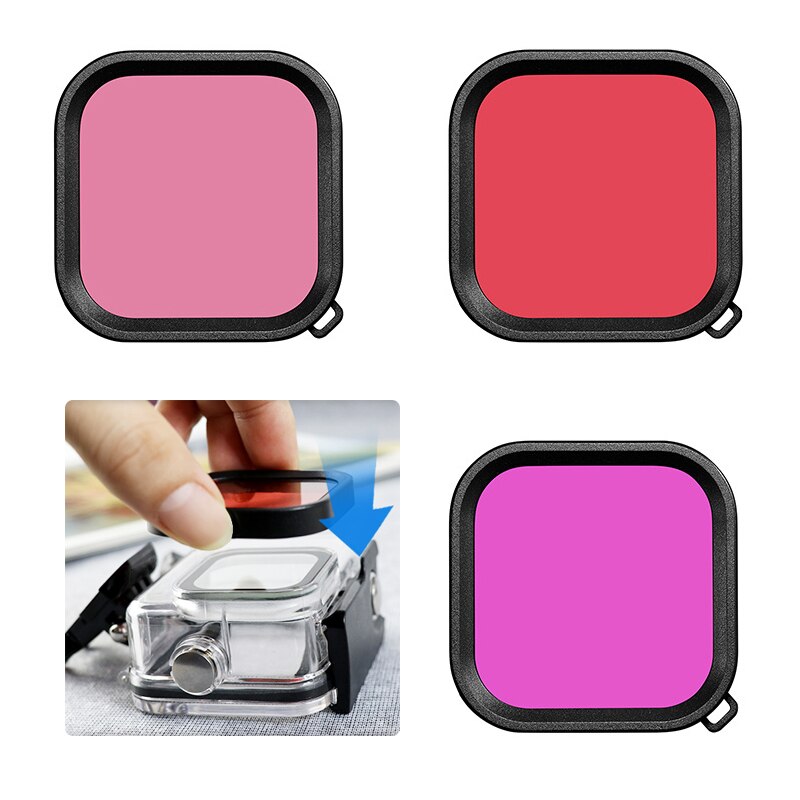 Kit de filtros Paquete de 3 lentes de Color rojo Magenta Filtro de Color rojo para GoPro Hero 5 6 7 negro 45m carcasa impermeable accesorio de carcasa