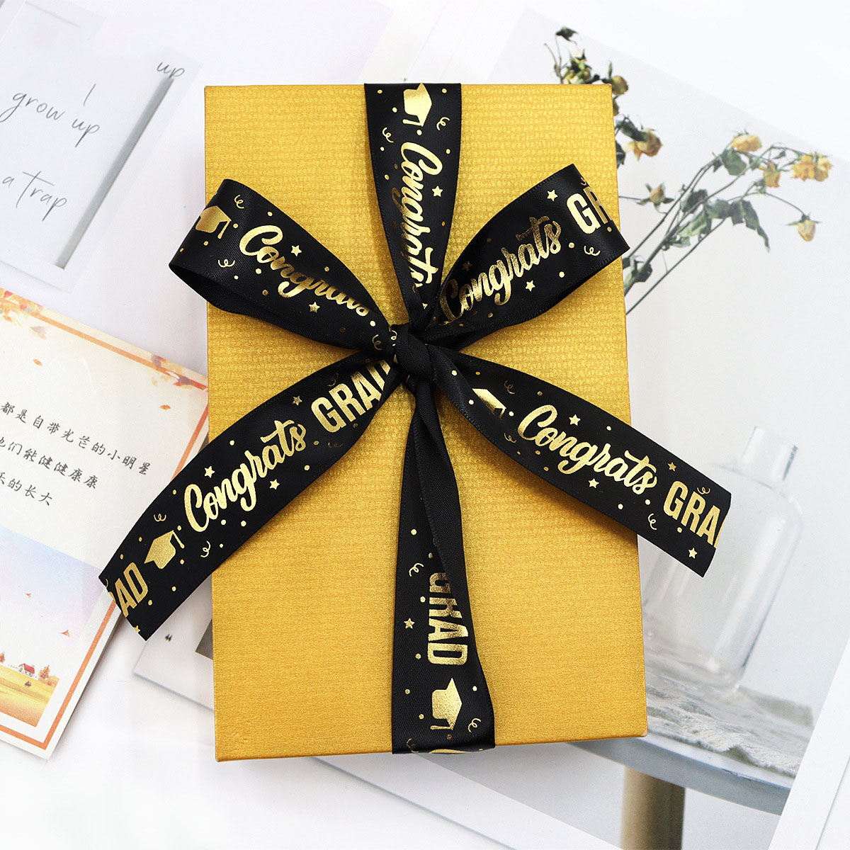 1 Roll，5 Yards Graduation Packaging Ribbon,Decoration Party DlY Bow Ribbon, Graduation Ceremony CampusParty Supplies