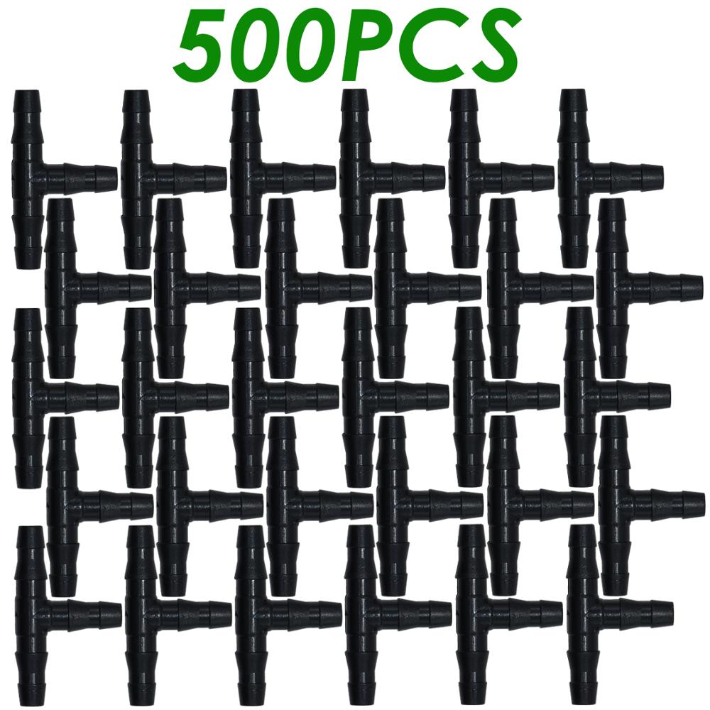 Sprycle 100-500 Stuks 1/4 Inch Connector Gezamenlijke Tee Irrigatie Druppelaar Watering Planten Outdoor Tuingereedschap Voor 4Mm/7Mm Pijp Slang: Rood