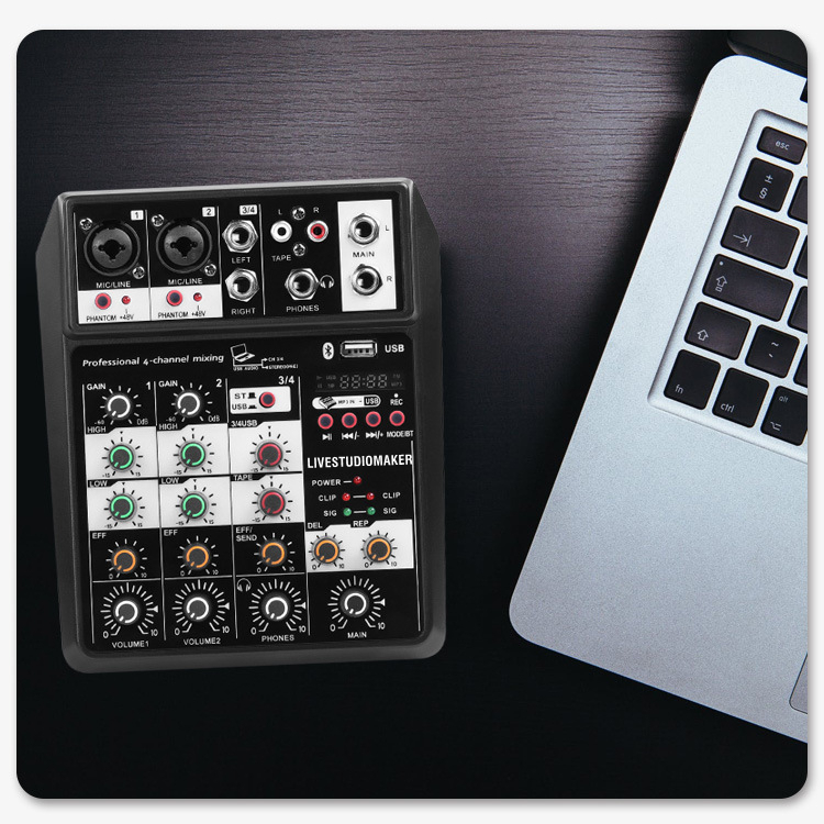 Mini 4 Channel Mixer Console Sound Card for Electronic Organ Dynamic Microphone Music Recording
