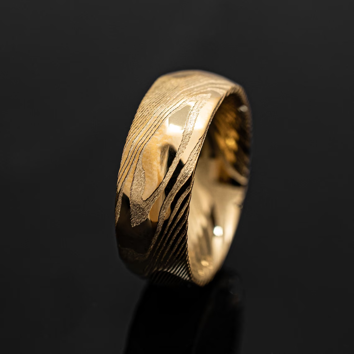 Anillo de banda de acero damasco para hombre, joyería de compromiso para novio, padrino de honor, anillos a juego para parejas, anillo de boda para hombre
