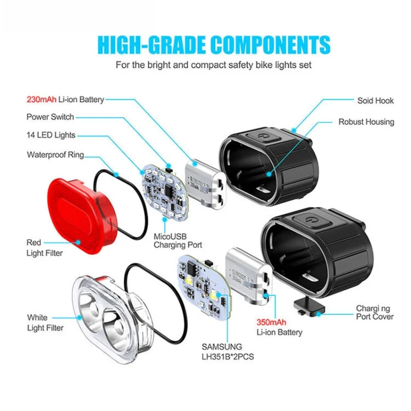 Cykel baglygte forlygte vandtæt cykel led advarselslys mountainbike lysende lampe nat ridning udstyr cykellys