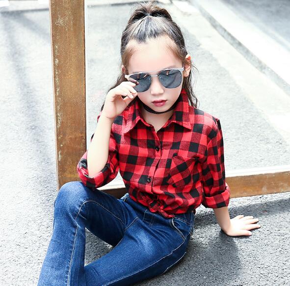 Camisa escolar de manga larga para adolescentes, blusa a cuadros de otoño, Top para niñas, ropa para niños de 5, 6, 7, 8, 9, 10, 11 y 12 años