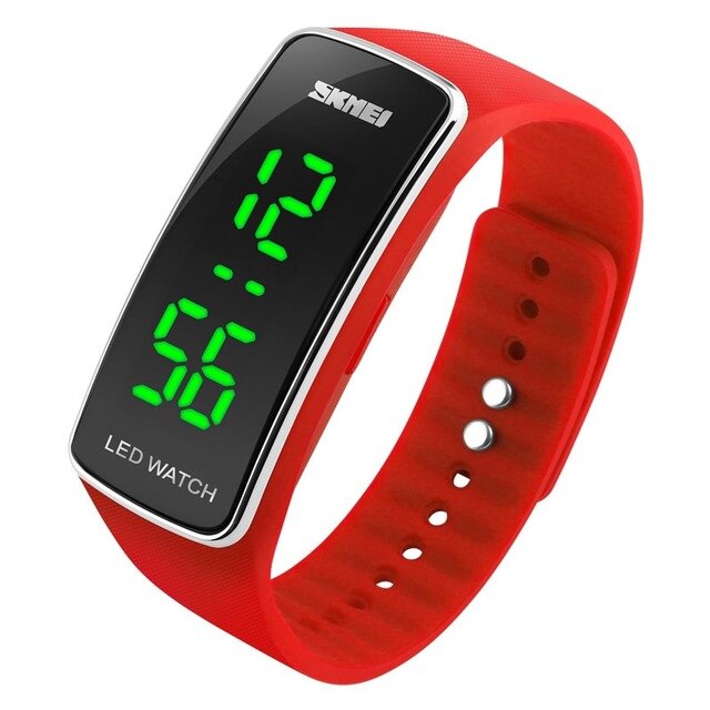 Skmei sport digitale horloges voor dames led digitale waterdichte polshorloges siliconen band complete kalender relogio feminino girl: Rood