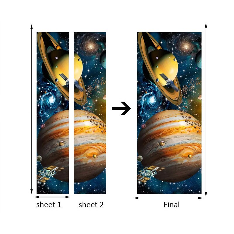 Selvklebende pvc dørklistremerke univers star sky planet 3d plakat fototapet for barnerom soverom dør veggmaleri klistremerker