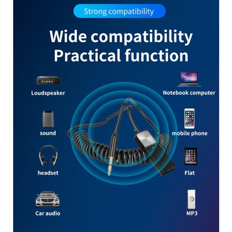 Auto Bluetooth 5.0 Audio-ontvanger Usb 3.5Mm Aux Jack Stereo Hifi Auto Zender Speaker Auto Draadloze Adapter