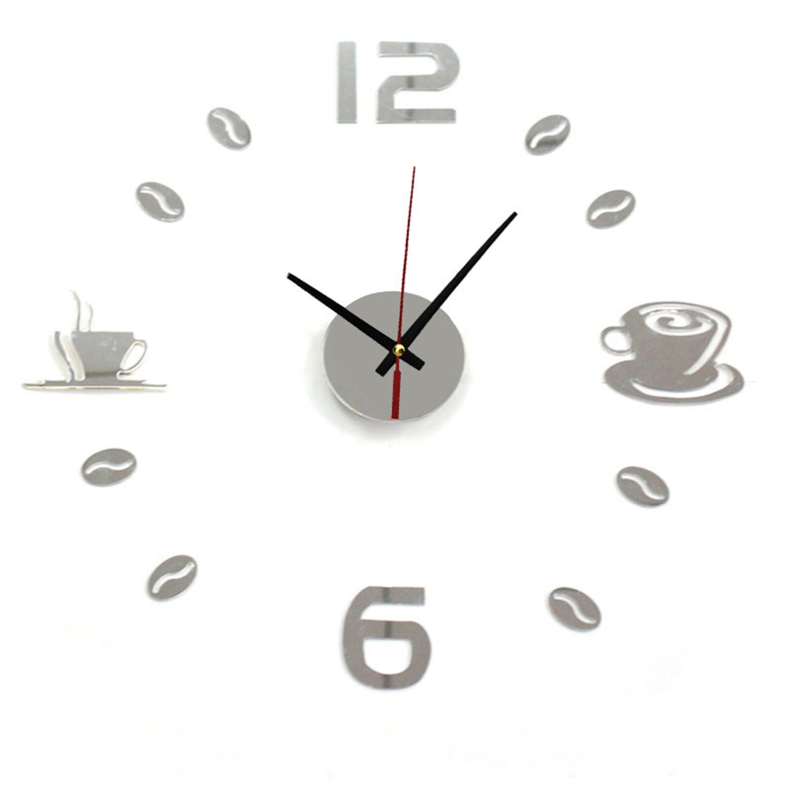 Cafe DIY Large Wall Clock Frameless Giant Wall Clock Modern Cafe Coffee Mug Coffee Bean Wall Decor Kitchen Wall Watch