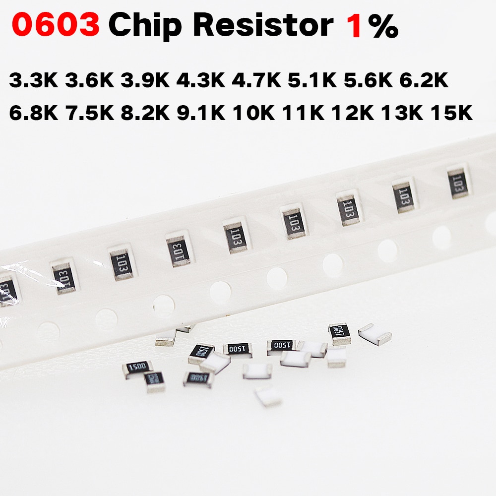 200PCS/lot Chip resistor SMD 0603 1% 3.3K 3.6K 3.9K 4.3K 4.7K 5.1K 5.6K 6.2K 6.8K 7.5K 8.2K 9.1K 10K 11K 12K 13K 15K Ohm 1/10W