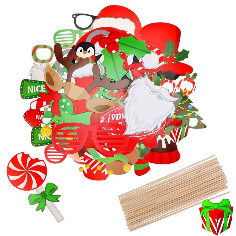 32pcs Christmas Photo Booth Props Christmas Eve Party Decoration For Home Happy Year Photobooth Decor Accessories