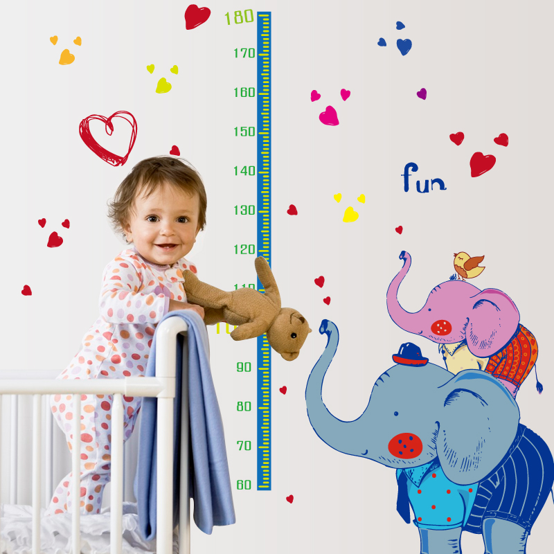 Friendly Cartoon Animals Kids Height Wall Stickers for Baby Rooms Lovely Giraffe Elephant Cats Home Decor PVC Vinyl Wall Decals