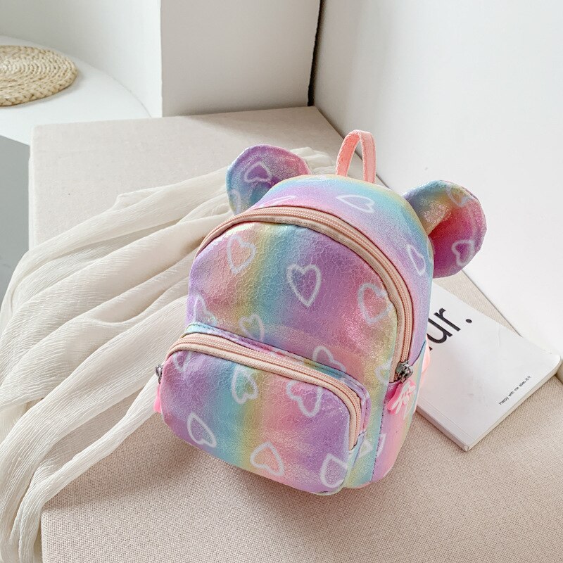 kids Girls backpack peach heart female bag female cartoon cute children rabbit Korean backpack student schoolbag: Bear  pink xin