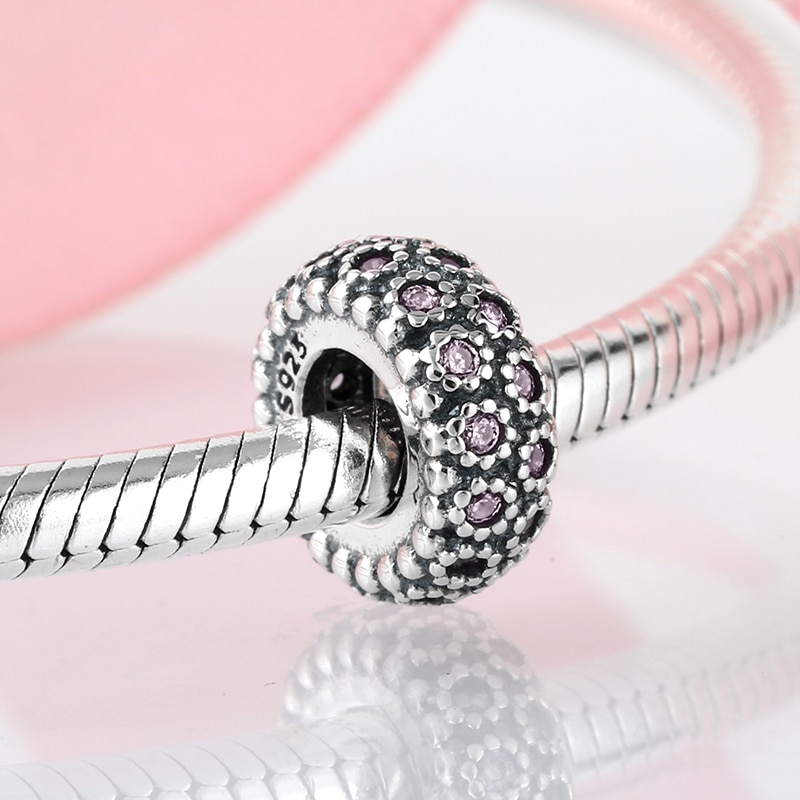 925 perles d'espacement en argent sterling avec zircone cubique rose tournesol, adaptées aux bracelets à breloques européens originaux, fabrication de bijoux