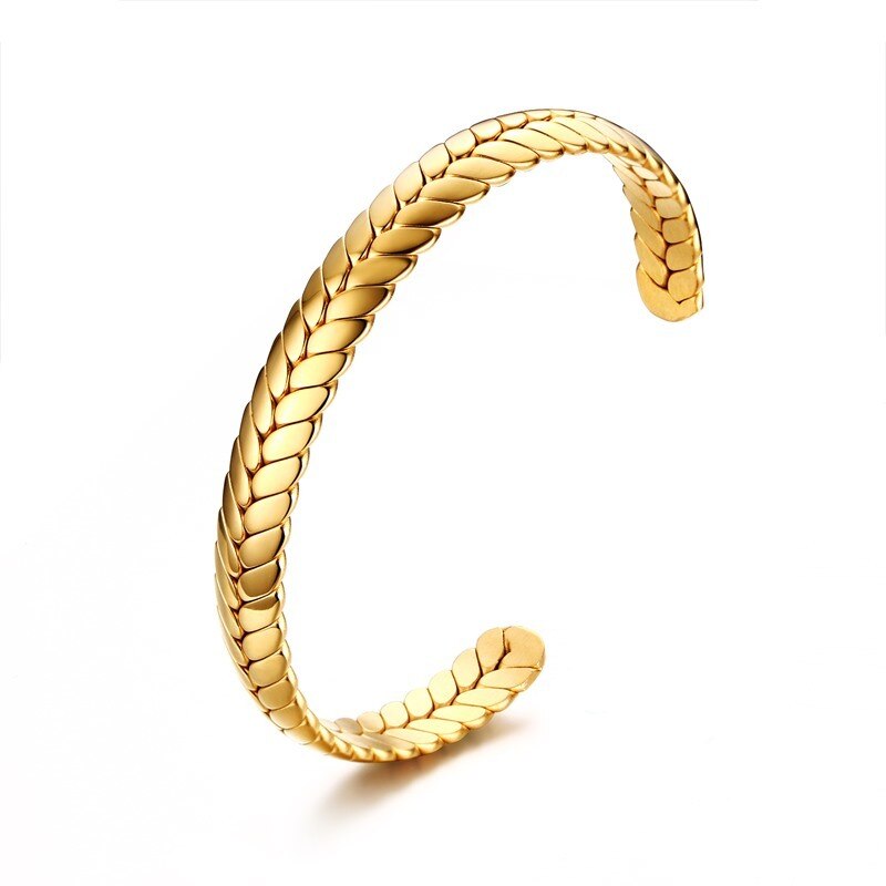 Mannen Manchet Bangle Gevlochten Rvs Open Armband Mannen Sieraden Brazalets: Gold color