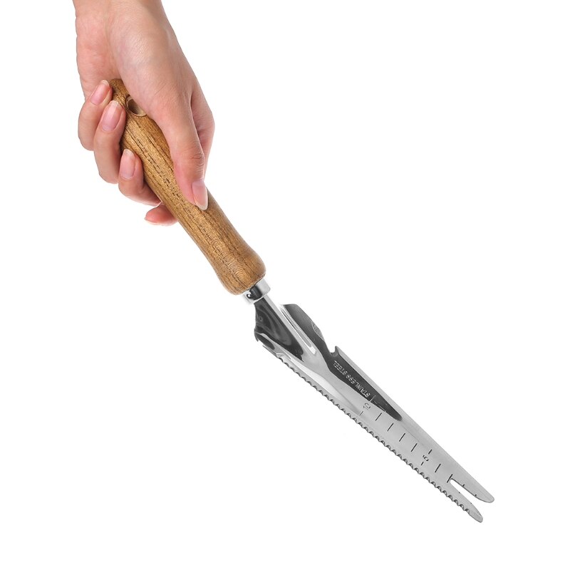 Stainless Steel Long Sawtooth Shovel Garden Plant Transplanting Hand Tool Widger 203F