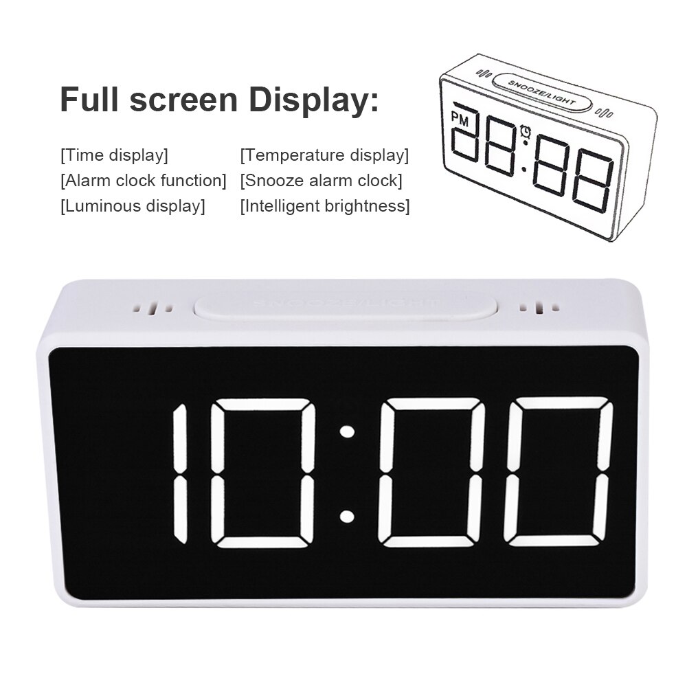 LED Mirror Alarm Clock Sound-Activated Clock Rechargeable Bedside Music Clock Dual Alarms with Snooze function