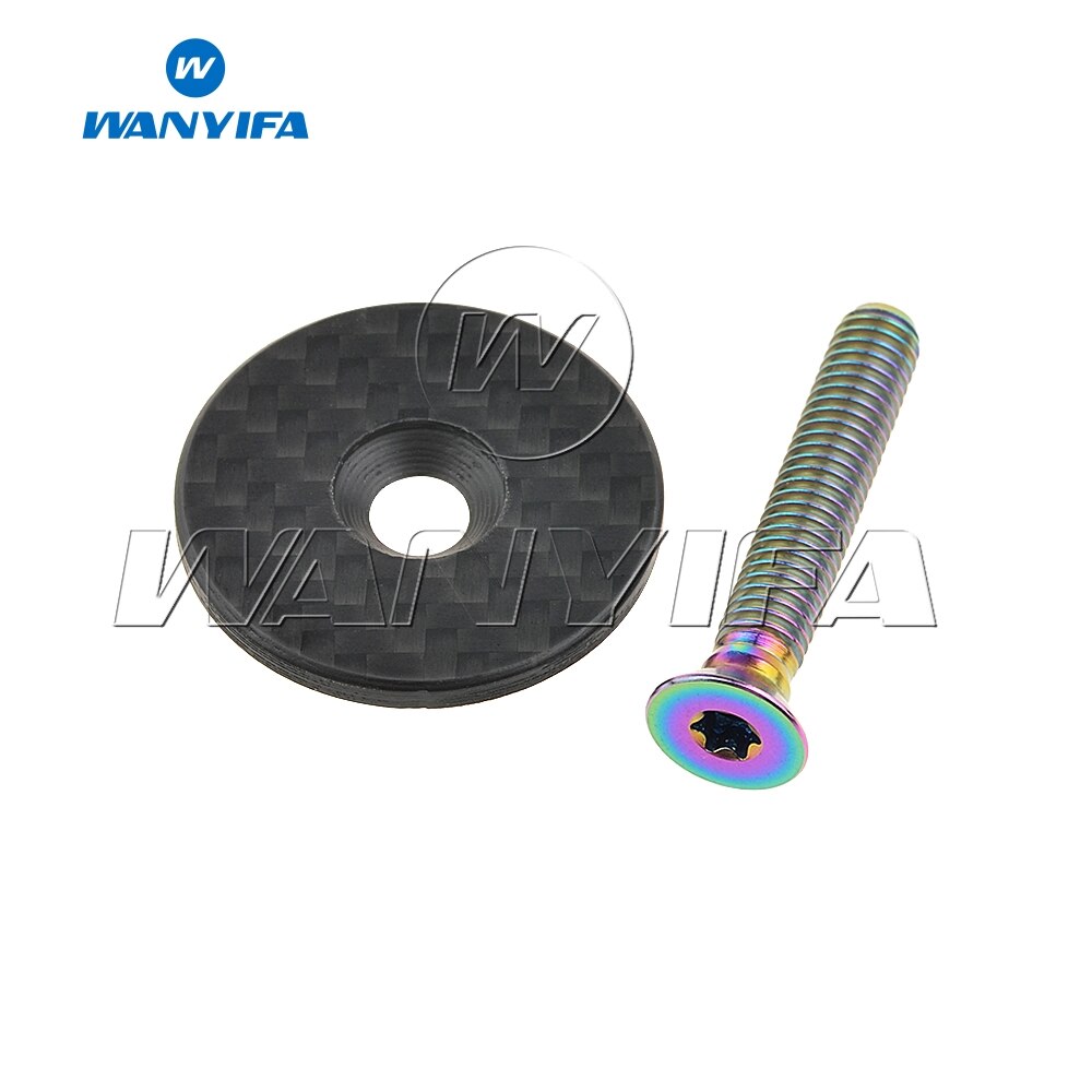 Wanyifa Titanium Ti Carbon Fiber Headset Top Cap & Titanium Bolt M6 x 35mm CNC Bicycle Accessories