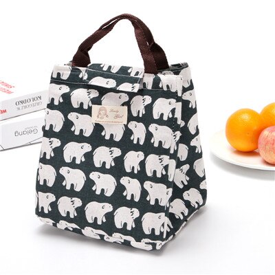 Thermal Insulated Lunch Bags for Women Kids Large Capacity Picnic Food Bag Portable Canvas Cooler Bag Fruits Fresh Storage Pouch: C