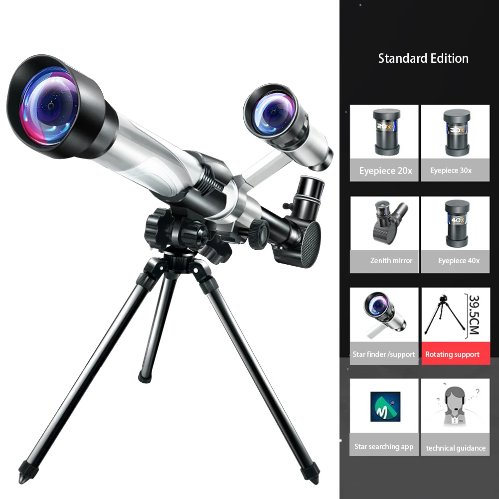 Hd-teleskop astronomiskt teleskop hög förstoring monokulär barn vetenskapligt experiment kikare undervisning: Svart