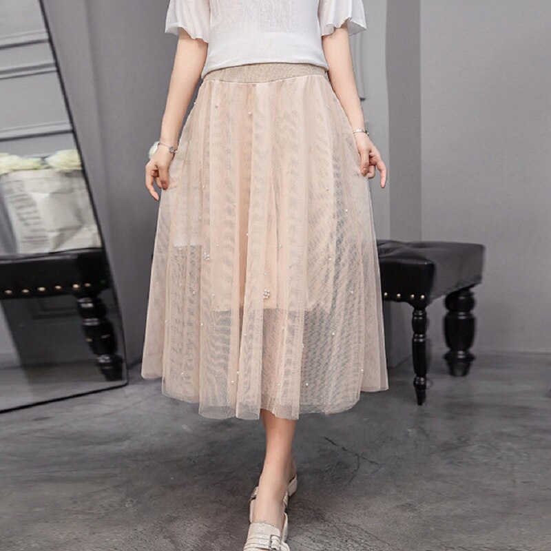 summer materntiy skirts adjustable waist skirts pregnancy women skirts mesh skirt maternity clothing 1620: skirts beige / XL