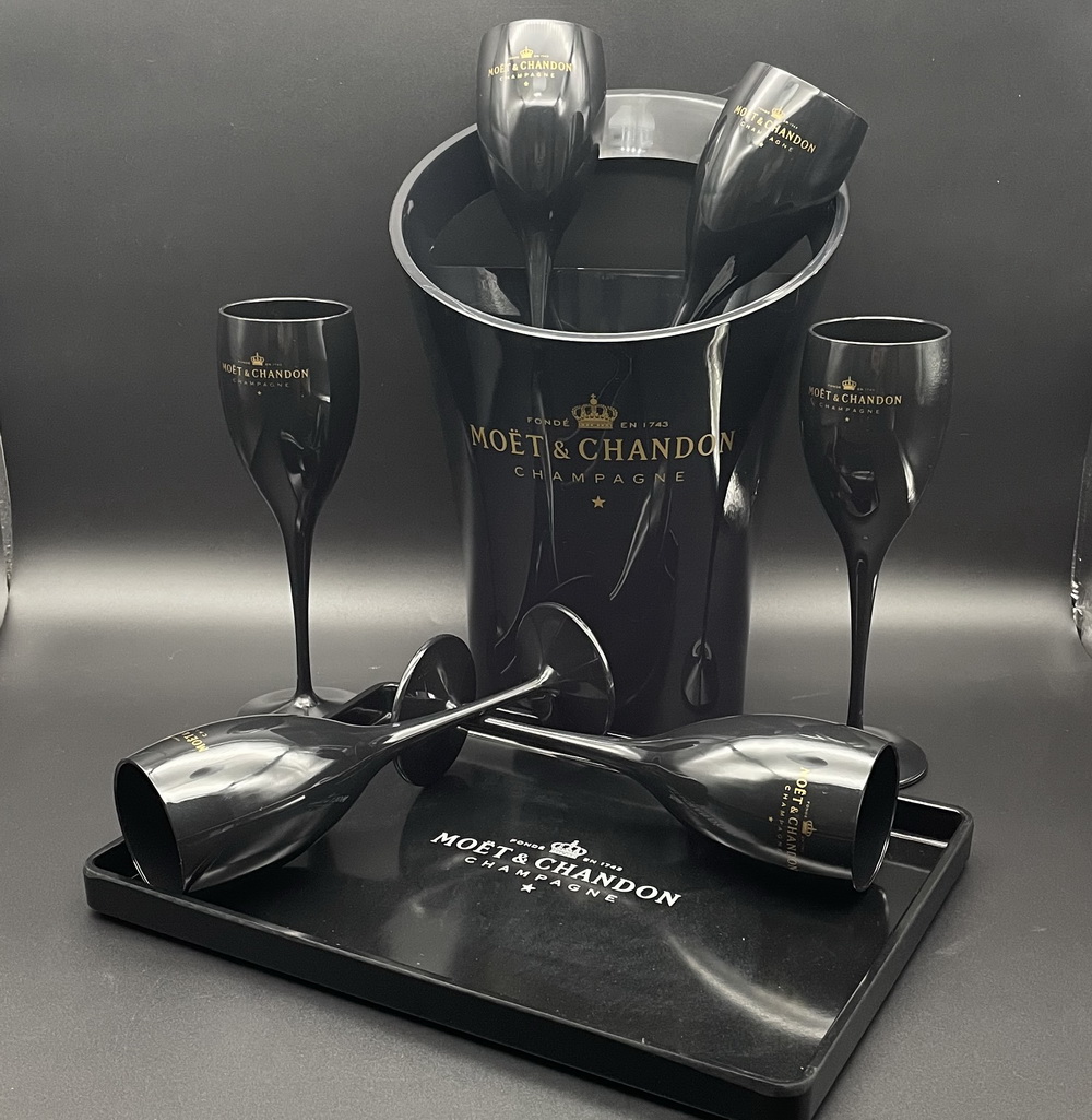 Svart mysterium plast bøtte/glass/brett champagne fløyter parti kjøler sett bar sett tilbehør