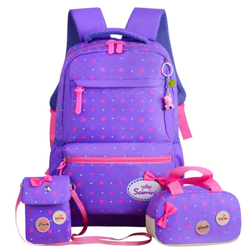 Girl School Bags For Teenagers backpack set women shoulder waterproof travel bags 3 Pcs/Set rucksack mochila knapsack: purple