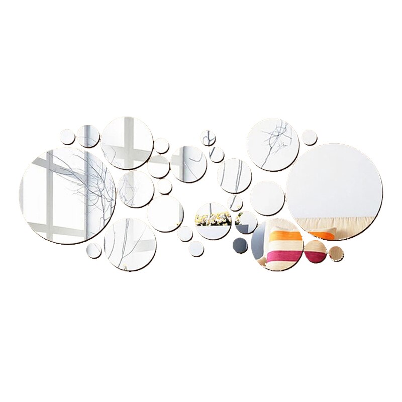 26 stuks 3d spiegel muurstickers ronde spiegel diy tv achtergrond badkamer stickers muurdecoratie slaapkamer badkamer huisdecoratie spiegel: Zilver