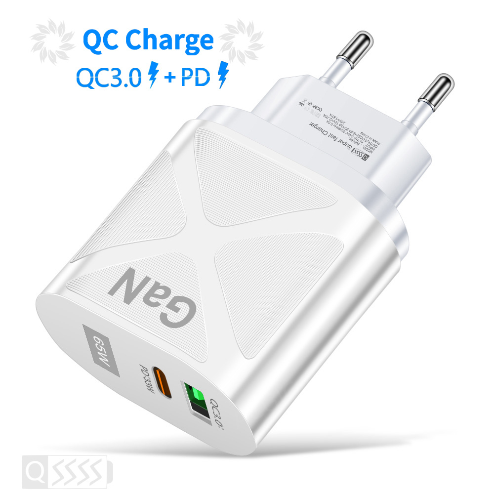 PD 65W GaN USB C ładowarka do Samsung S20 S21 uwaga 20 iPhone 13 12 Huawei Xiaomi Mi telefon Adapter ładowarka typ C szybkie ładowanie 3.0: EU White