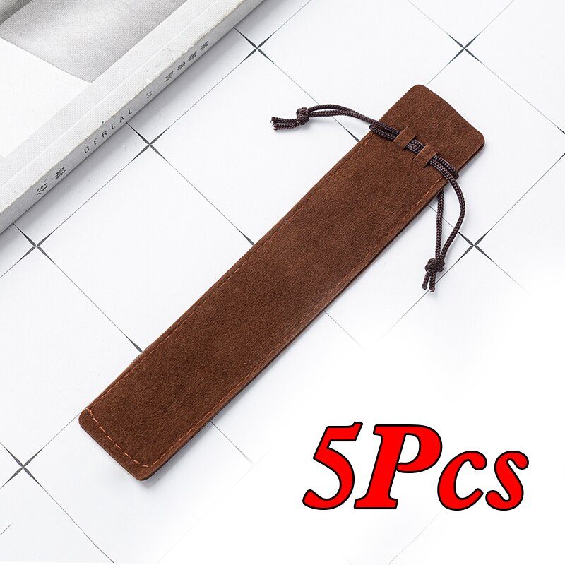 Pencil Case Multicolor Double-sided Thick Flannel Pencil Case Pen Packaging Bag: Brown 5pc