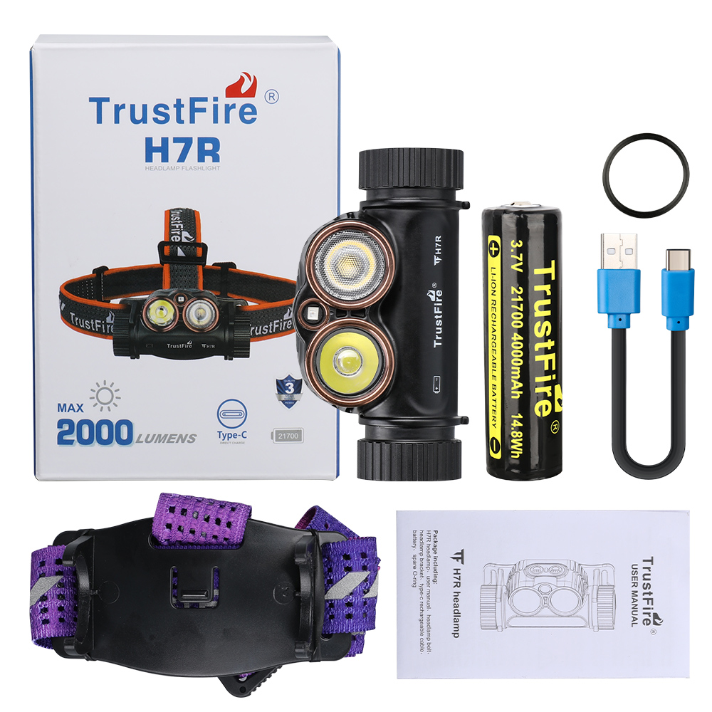 Trustfire H7R USB Rechargeable Headlamp 2000 Lumen Red White LED Work Light 4000K CRI95 Head with Spotlight Floodlight Red light: Default Title