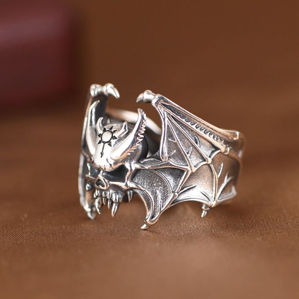 Anillo ajustable de murciélago y calavera para Halloween, mujeres, hombres, Punk, motociclista, cóctel, joyería de gótica