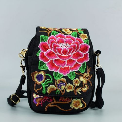 Bloemen Geborduurde Vrouwen Chinese Stijl Schoudertas Messenger Crossbody Bag Lady's Purse Bag