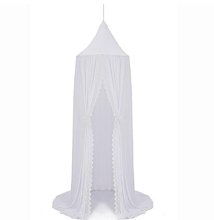 Auvent de lit rond rose blanc/gris, rideau de berceau pour bébé fille, avec dentelle, tente de jeu pour enfants, dôme suspendu, chambre d&#39;enfant: White
