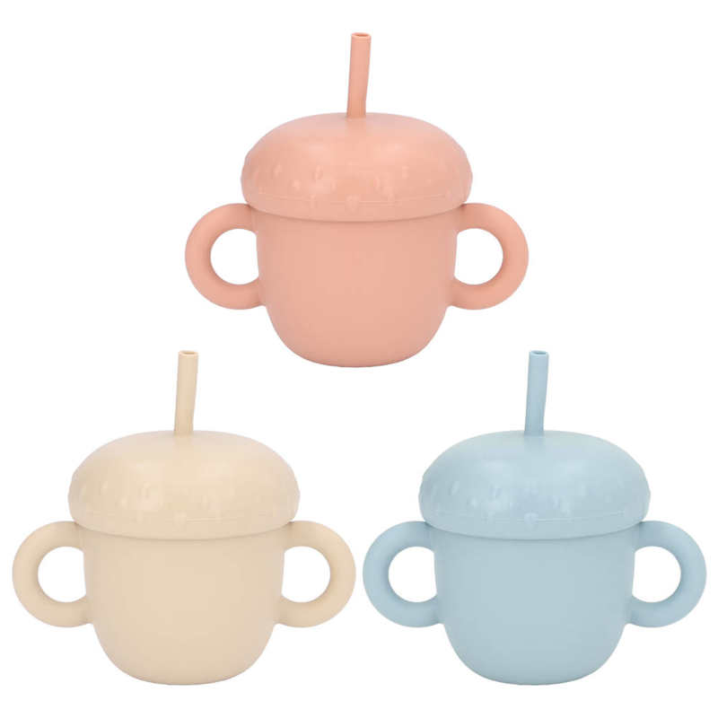 Silicone Training Cup Kids Learning Cup Spill Proof with Double Handles Lid for Drinking