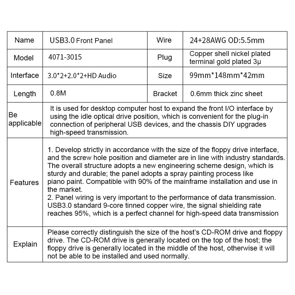 5.25 " pc stationära chassi frontpanel usb hub-kontakt adapter 2 usb 3.0 portar och 2 usb 2.0 portar för datorfodral cd drive pan