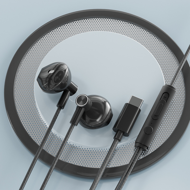 Type-C in-ear bedrade karaoke-hoofdtelefoon 3,5 mm stereo muziek oordopjes Handenvrije headset-oortelefoon met microfoon
