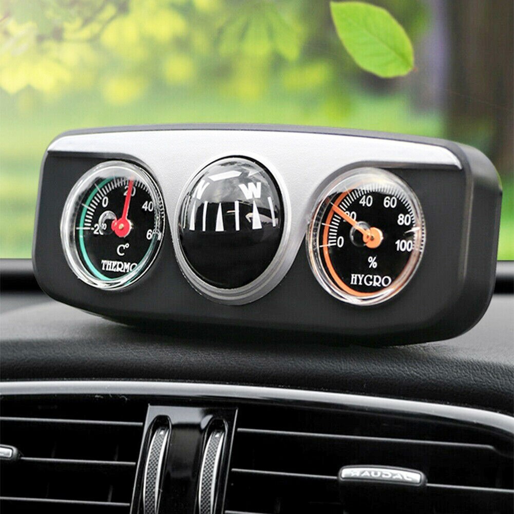 Accurate 3 in 1 Car Vehicle Dashboard Thermometer Hygrometer Compass Navigation Ball Mini Size Self-adhesive