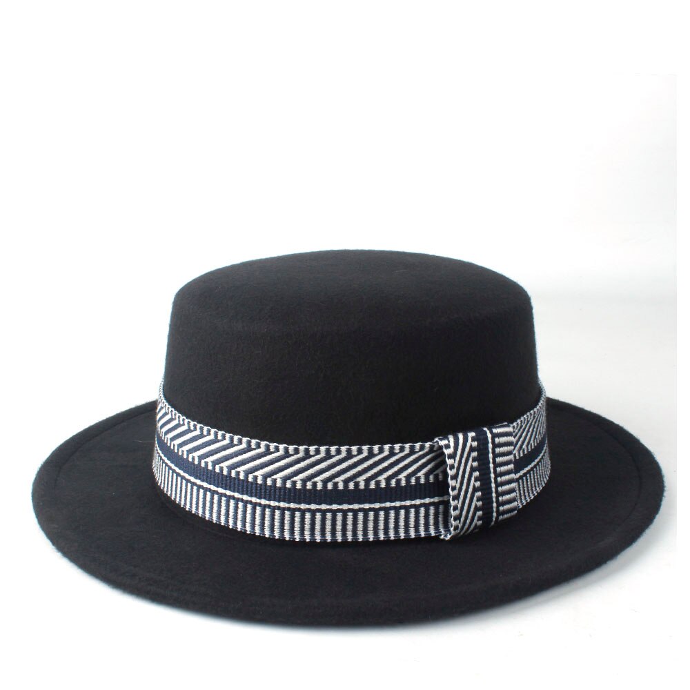 Men Women Flat Top Hat Winter Wide Brim Hat Friend Party Hat Wool Trilby Hat Size 56-58CM
