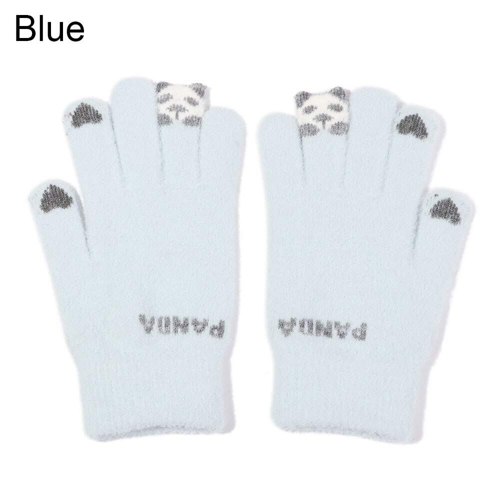 Słodki kreskówka koty rękawiczki damskie dziewczęce zimowe ciepłe rękawiczki zagęścić dzianinowe pełne mitenki rękawiczki robić ekranu dotykowego: niebieski
