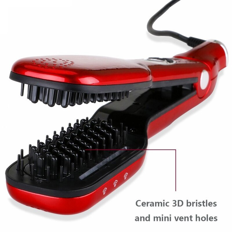 Steam Hair Straightener, Hair Styling Wide Tooth Comb Brush Anti-Scald Fast Heating Straightener Brush