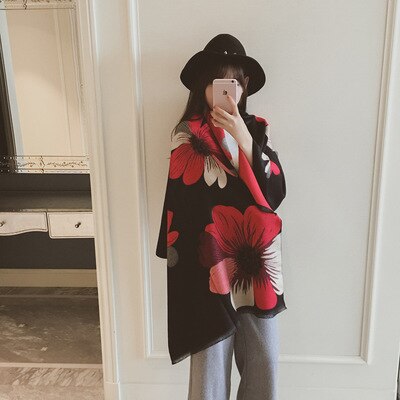 Mingjiebihuo nowe kaszmirowe ponczo szal z rękawami kobiety jesienią i zimą gruby ciepły dwustronny solidny frędzel płaszcz dziewczyny: 1